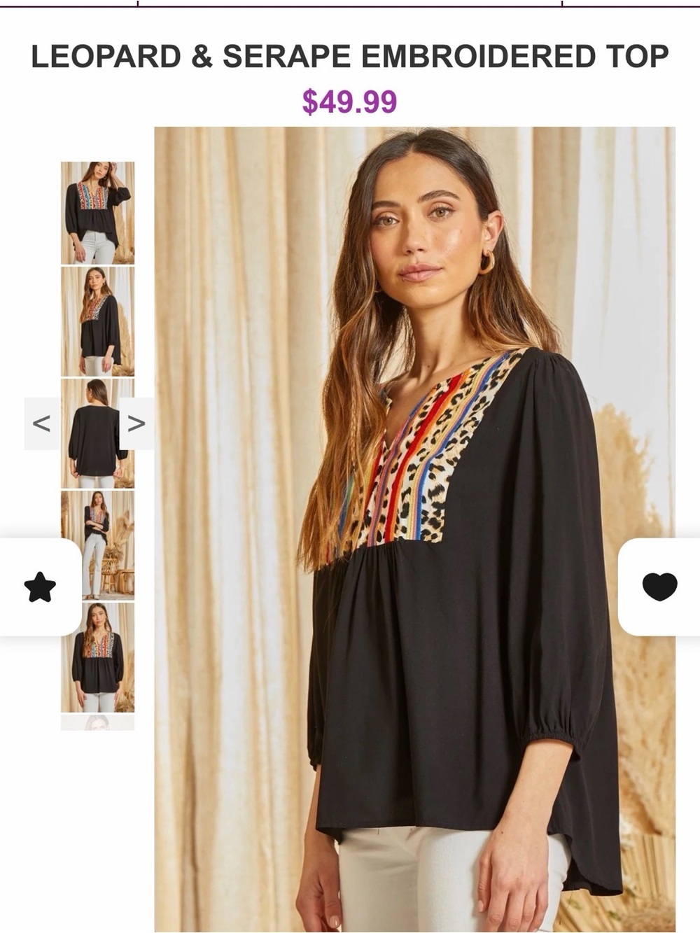 Like new Savanna Jane Black Blouse. Multicolor Embroidered Leopard Yoke Size S - Picture 2 of 9